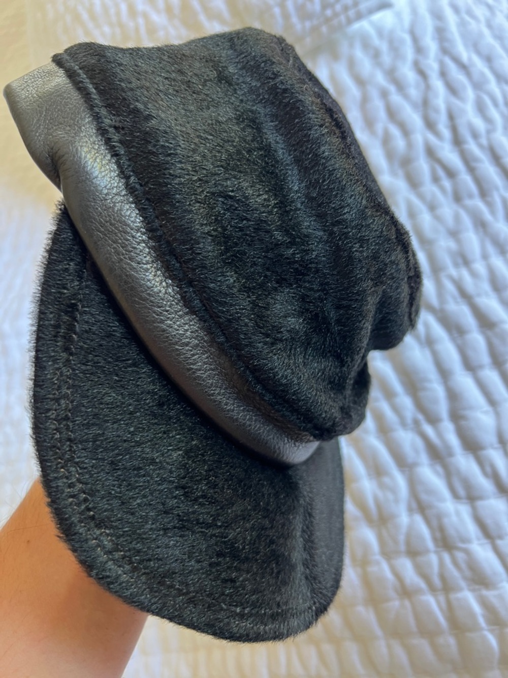 Custom Black Lambskin & Leather Visor cruiser Hat